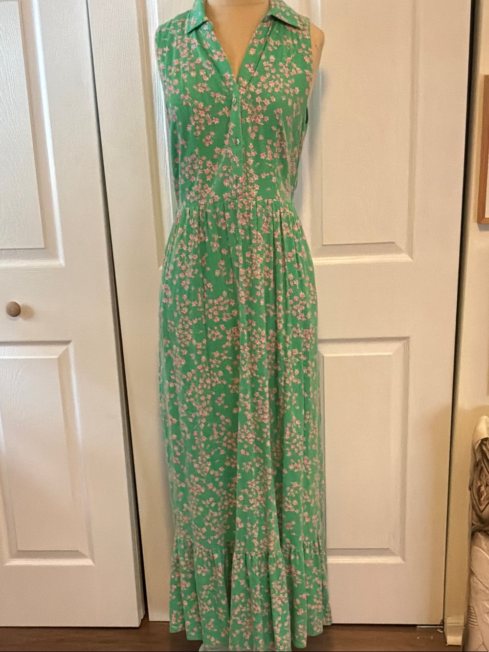 Draper James Green Maxi Dress with Pink Floral Print